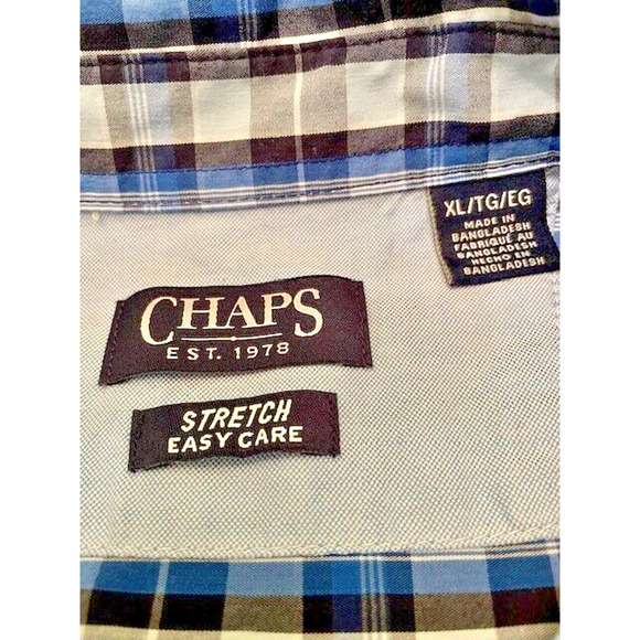 CHAPS Mens Long Sleeve Shirt Size XL Button Down Collar Blue Plaid - Picture 4 of 8